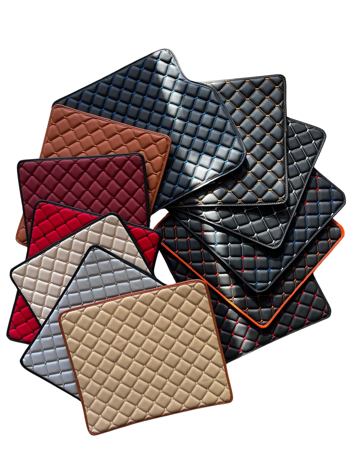 California Leather Floor Mats Diamond Quilted Design with Prancing Horse Luxury Car Mat