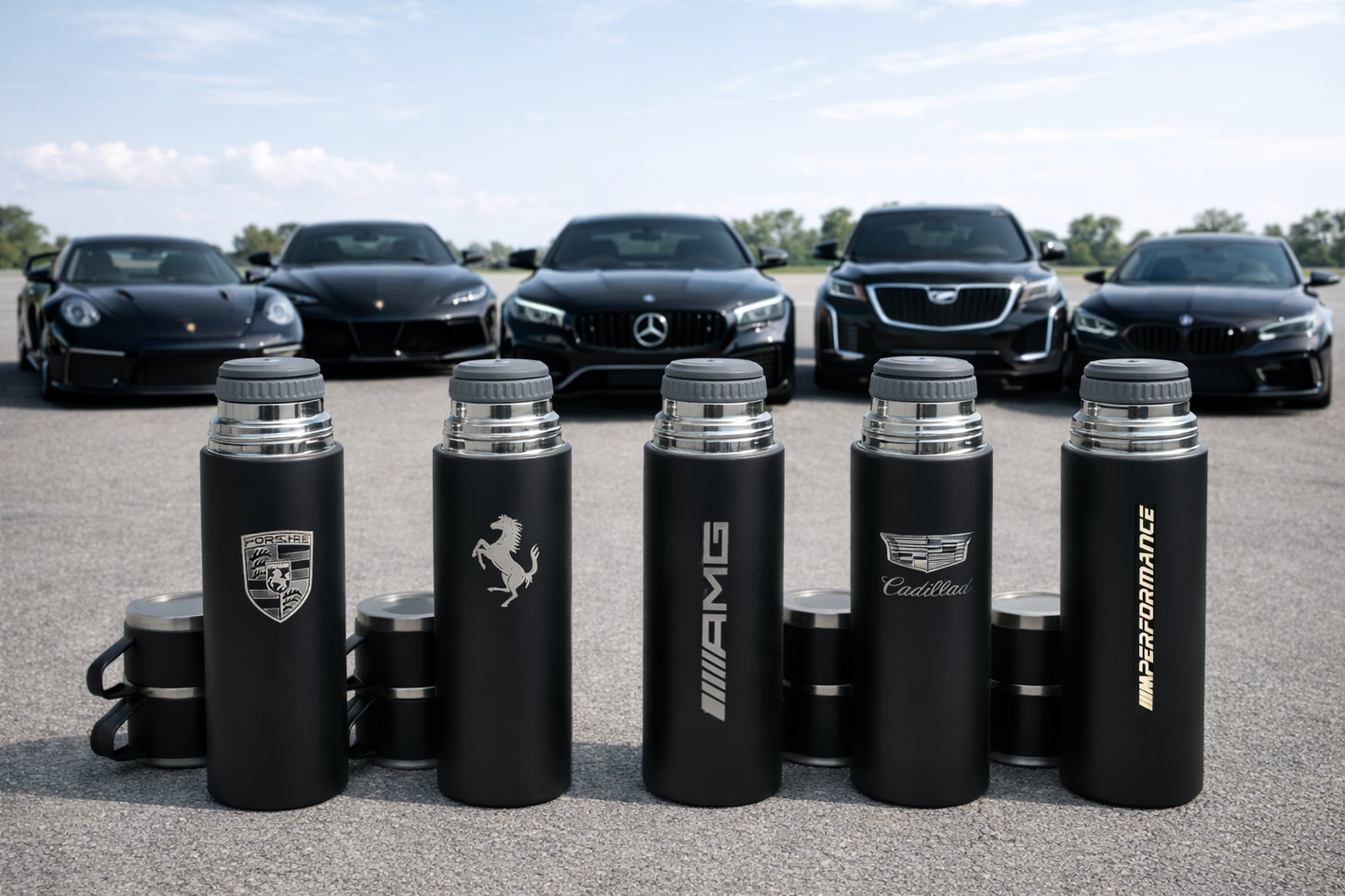 Corvette Laser Logo Thermos Set 500 ml – Insulated Flask with 3 Cups