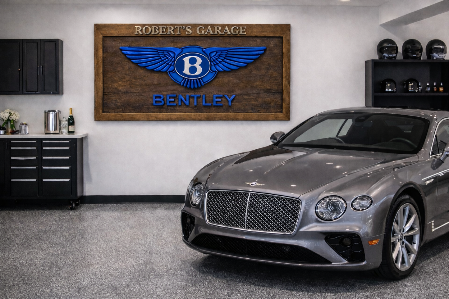 Hand-Carved Bentley Wooden Wall Art – Custom Letter Luxury Garage Decoration (59.06 × 27.56 INCHES)