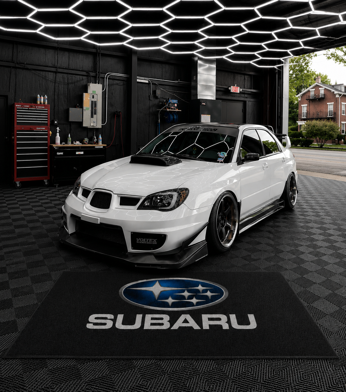 Subaru Garage Floor Mat 5x7 FT (60x87 Inches) Premium Showroom Rug Wall Decor