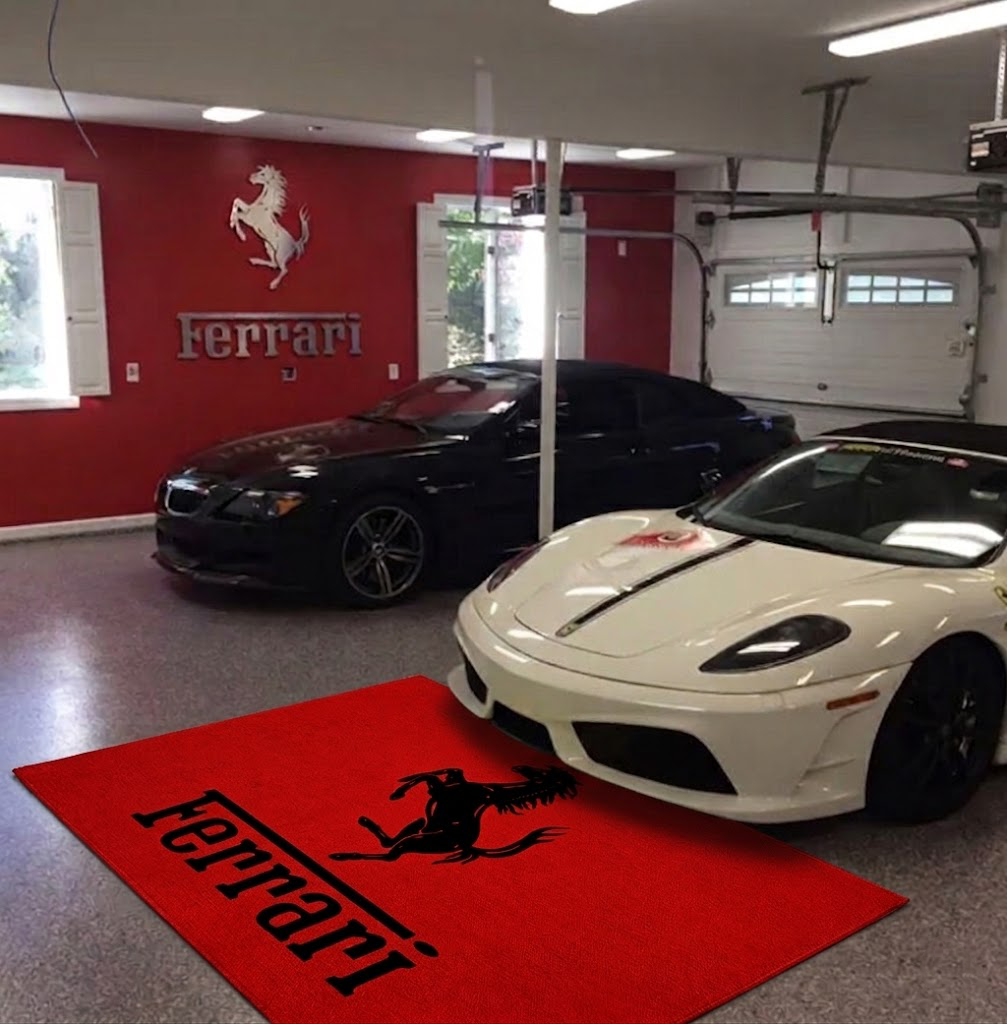 Ferrari Garage Floor Mat 5x7 FT (60x87 Inches) Premium Showroom Rug Wall Decor Red