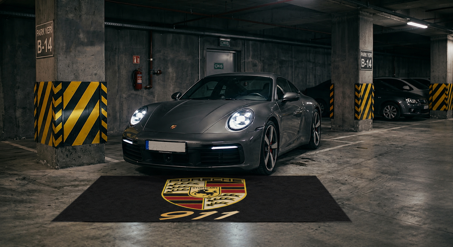 Porsche 911 Garage Floor Mat 5x7 FT (60x87 Inches) Premium Showroom Rug Wall Decor