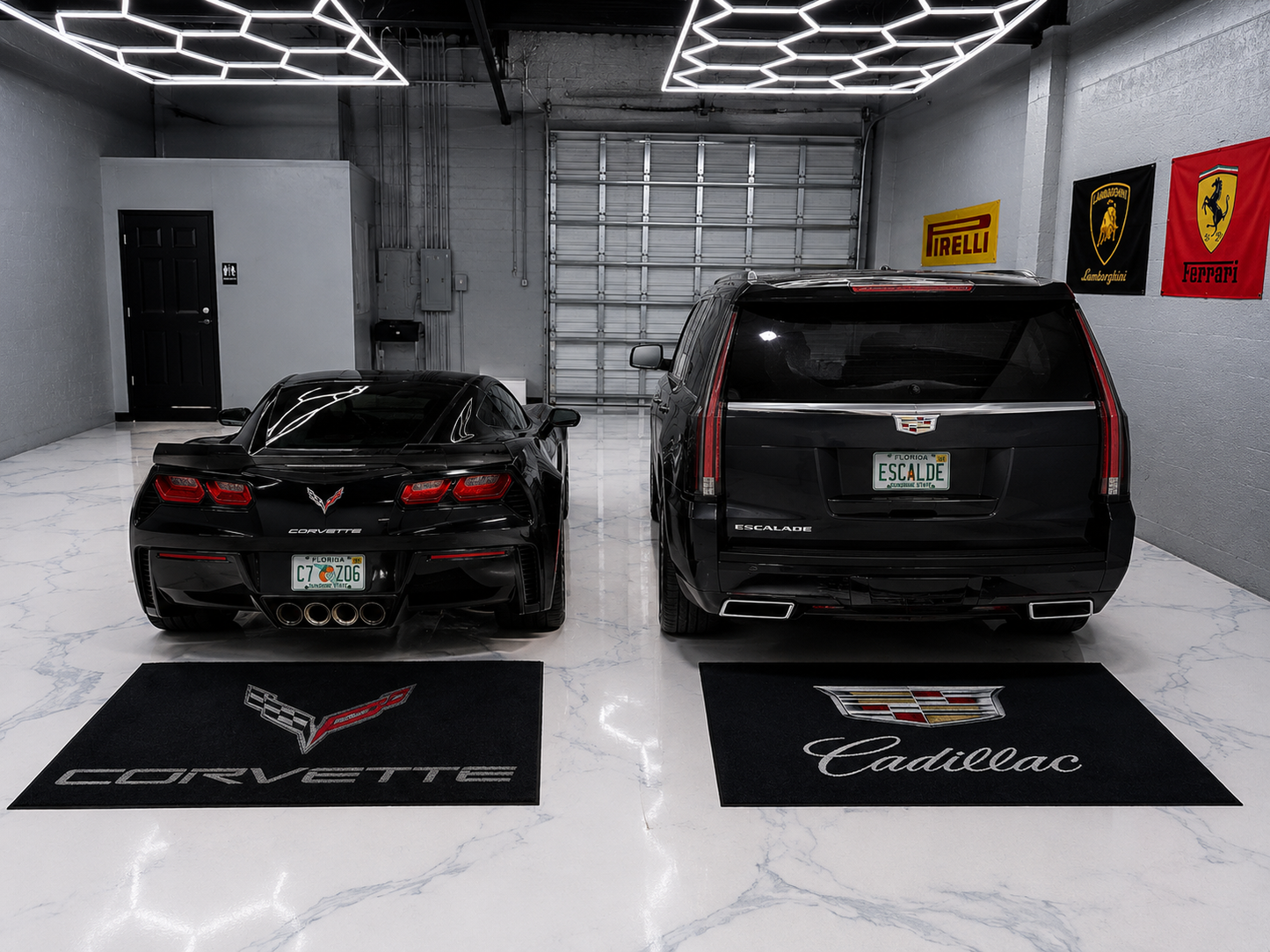Cadillac Garage Floor Mat 5x7 FT (60x87 Inches) Premium Showroom Rug & Wall Decor Luxury Racing Style