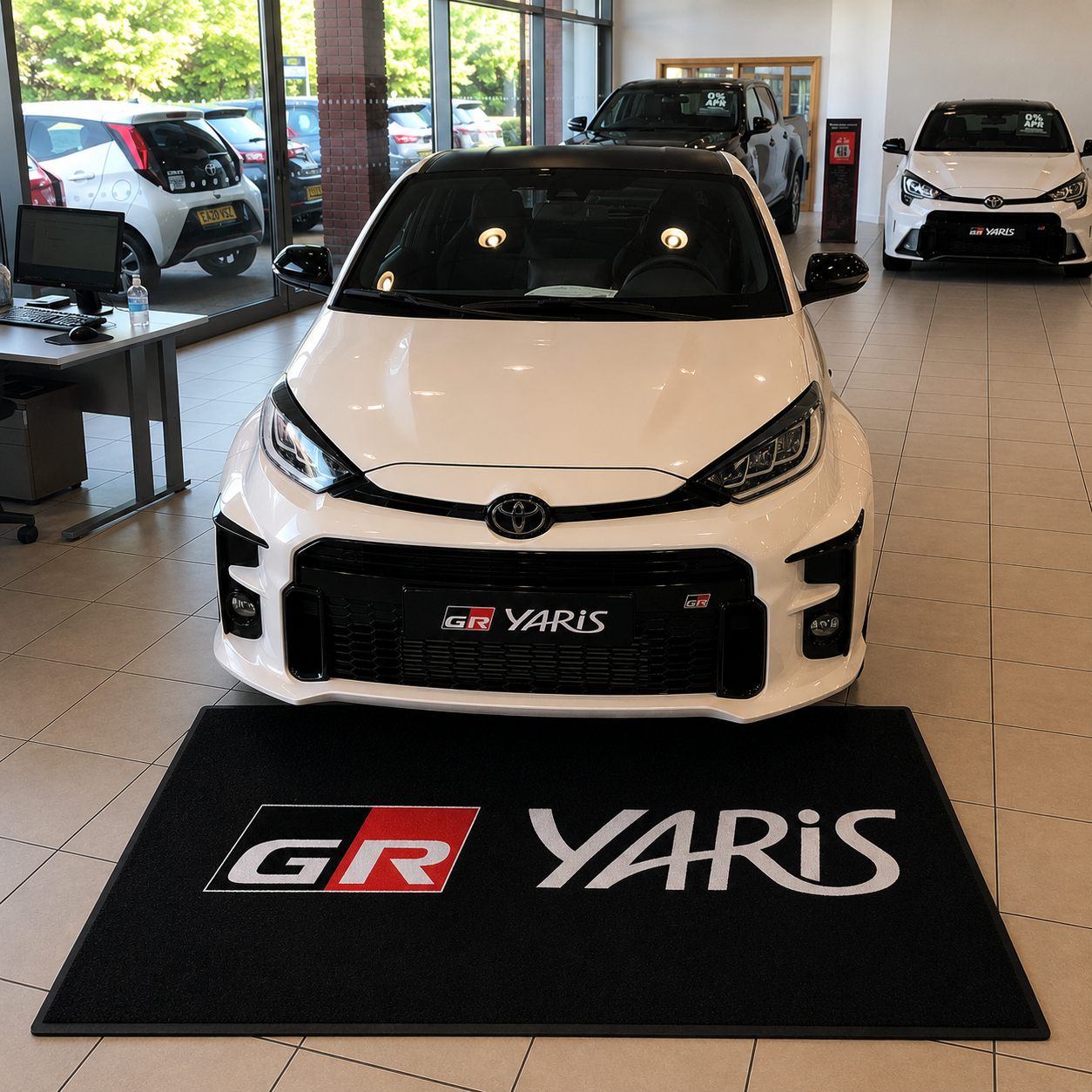 Toyota GR Yaris Garage Floor Mat 5x7 FT (60x87 Inches) Premium Showroom Rug Wall Decor
