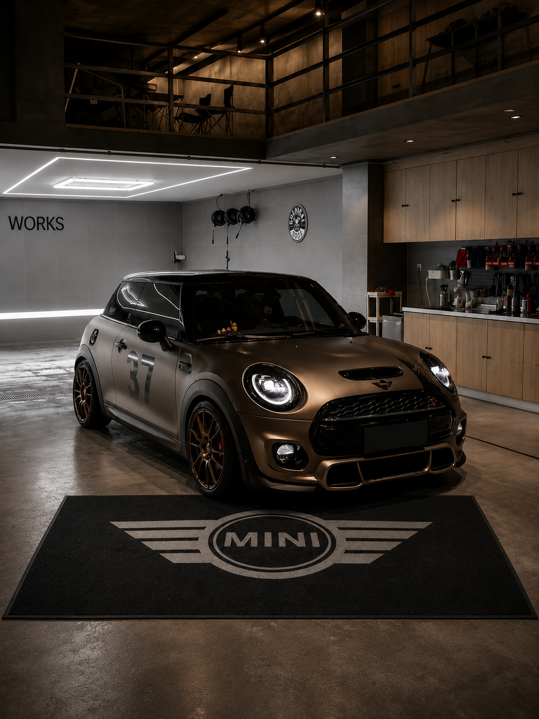 Mini Cooper Garage Floor Mat 5x7 FT (60x87 Inches) Premium Showroom Rug Wall Decor