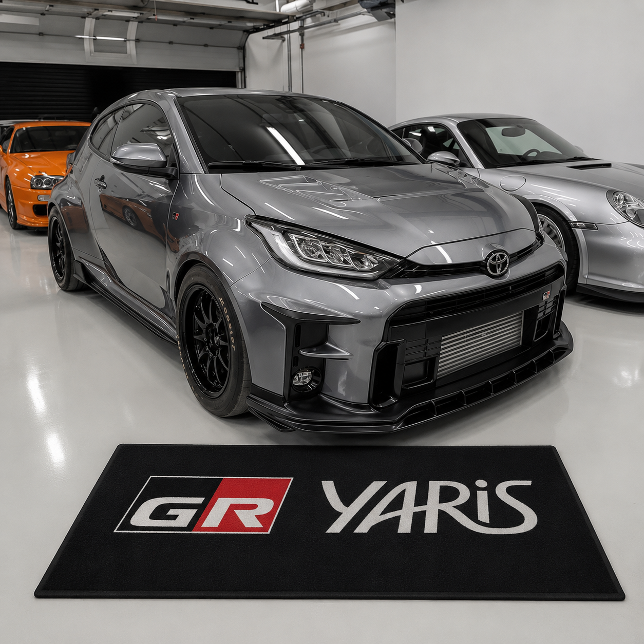 Toyota GR Yaris Garage Floor Mat 5x7 FT (60x87 Inches) Premium Showroom Rug Wall Decor