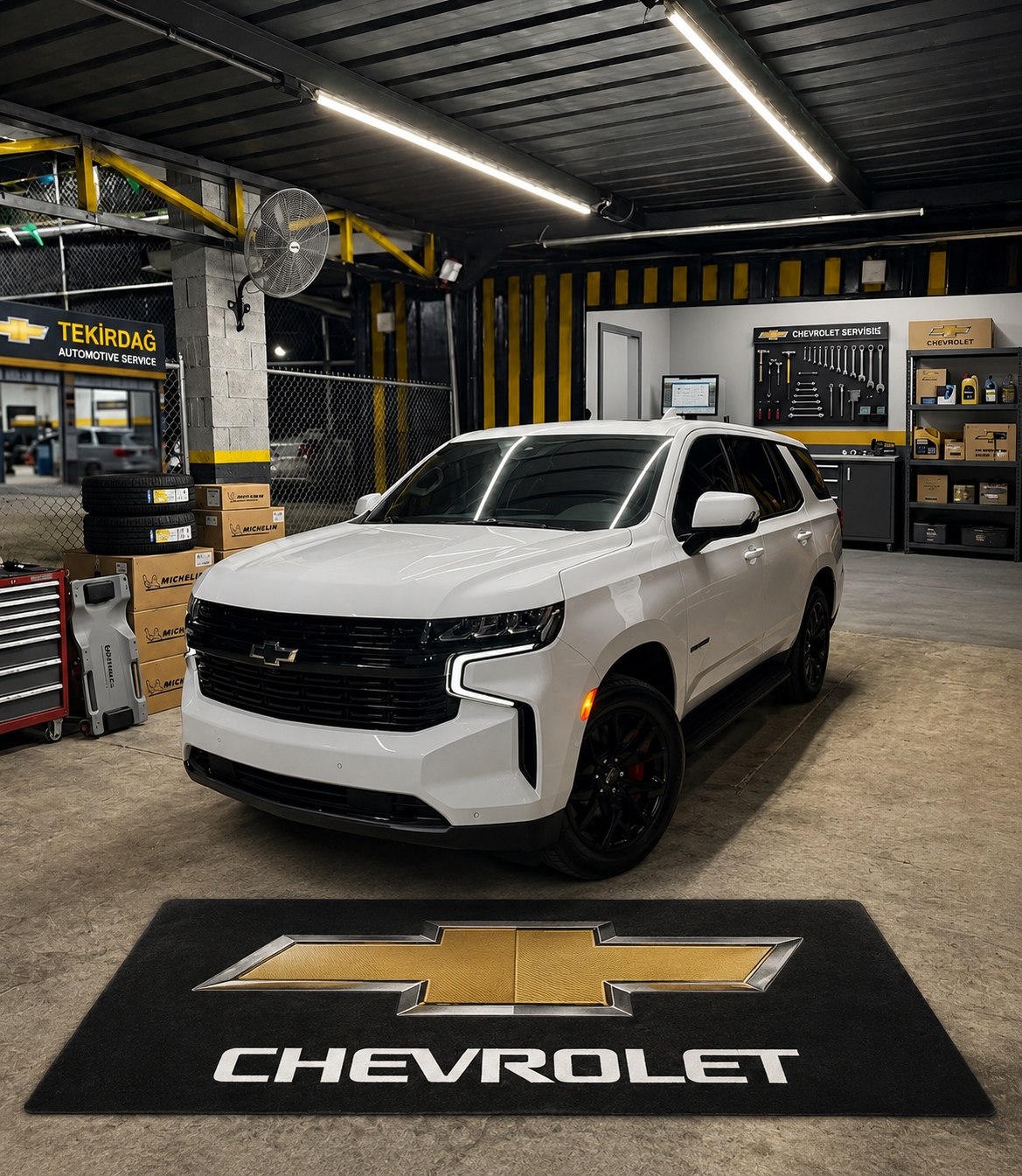 Chevrolet Garage Floor Mat 5x7 FT (60x87 Inches) Premium Showroom Rug Wall Decor
