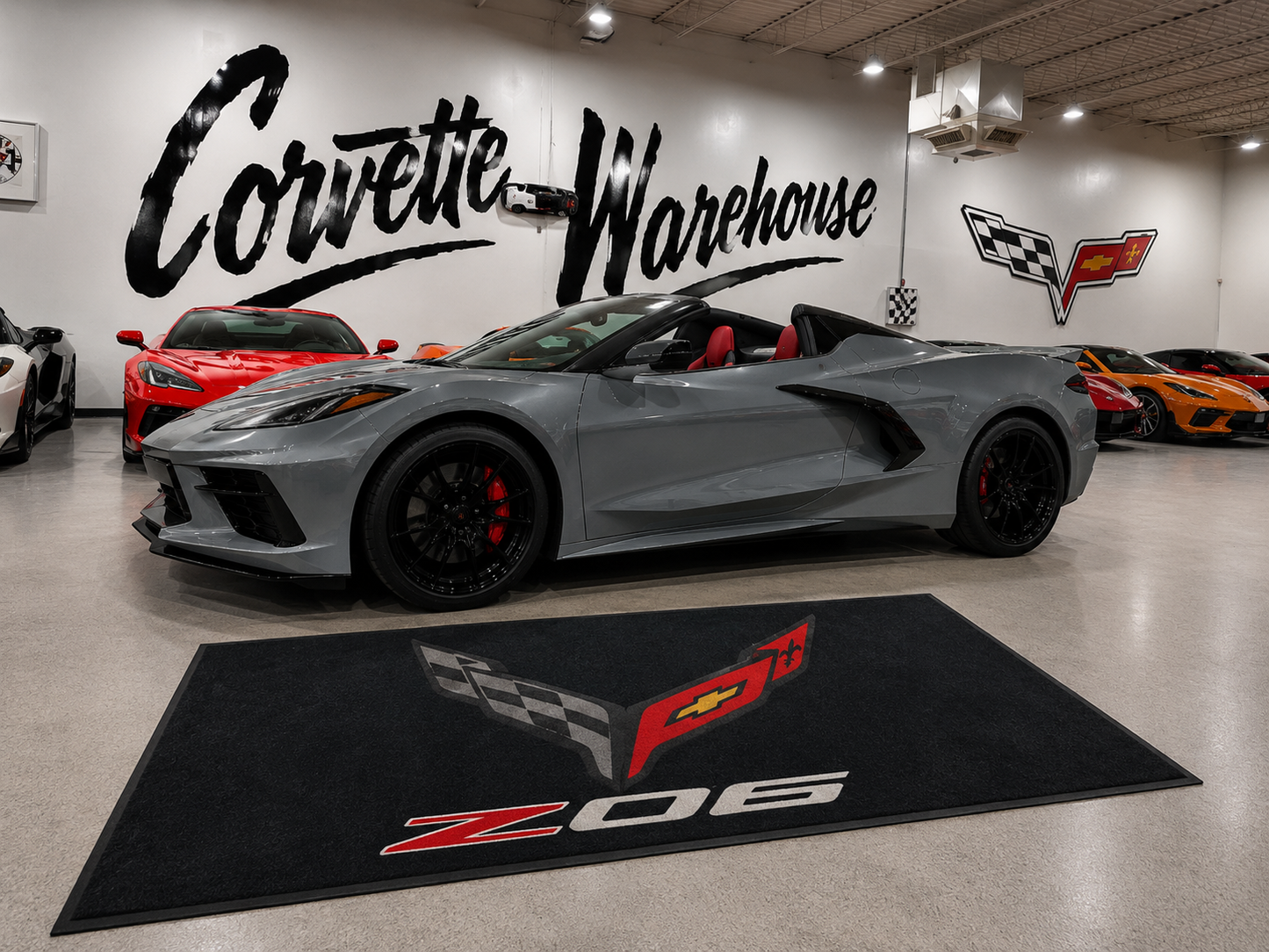 Corvette z06 Garage Floor Mat 5x7 FT (60x87 Inches) Premium Showroom Rug Wall Decor