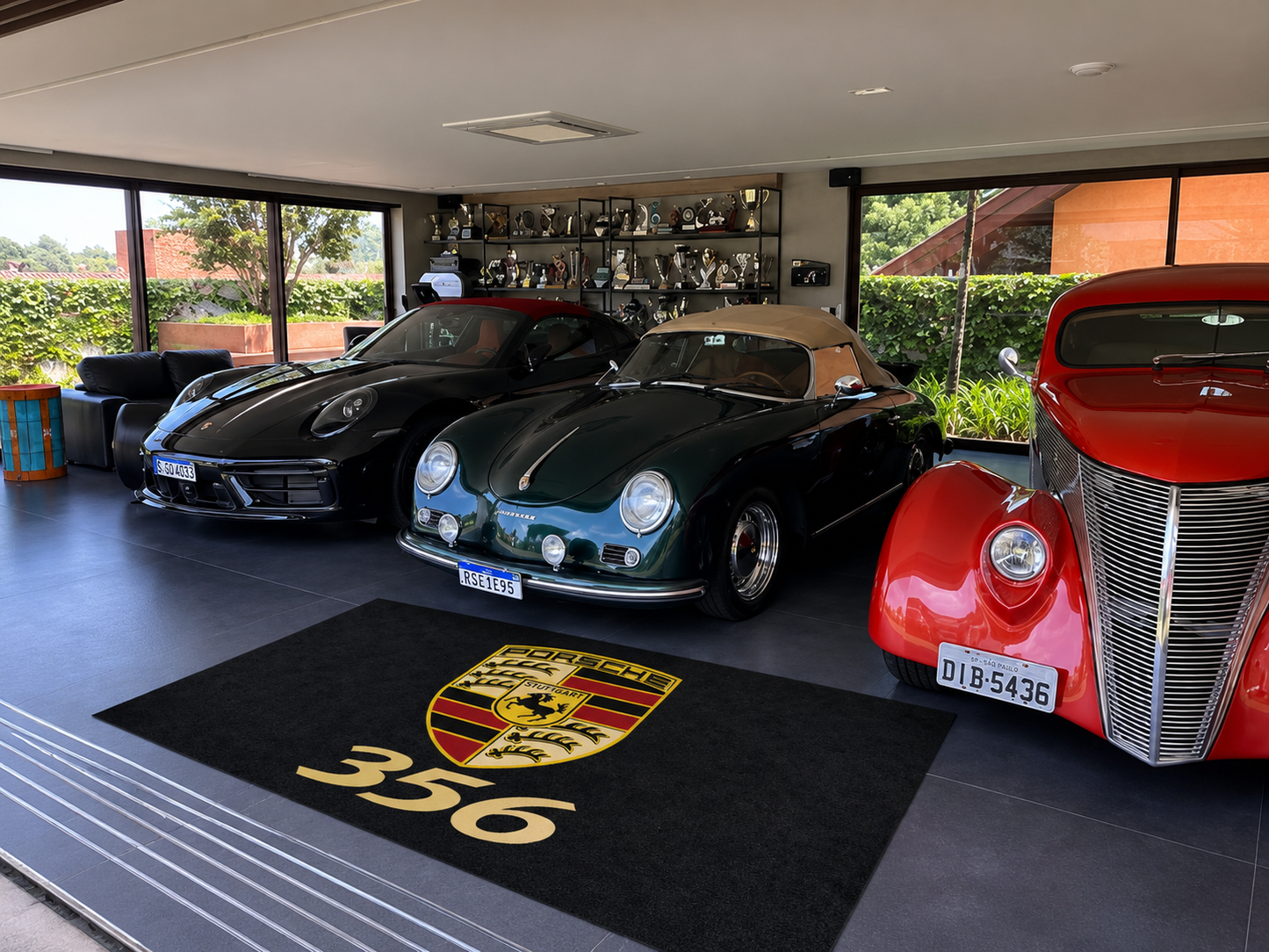 Porsche 356 Garage Floor Mat 5x7 FT (60x87 Inches) Premium Showroom Rug Wall Decor
