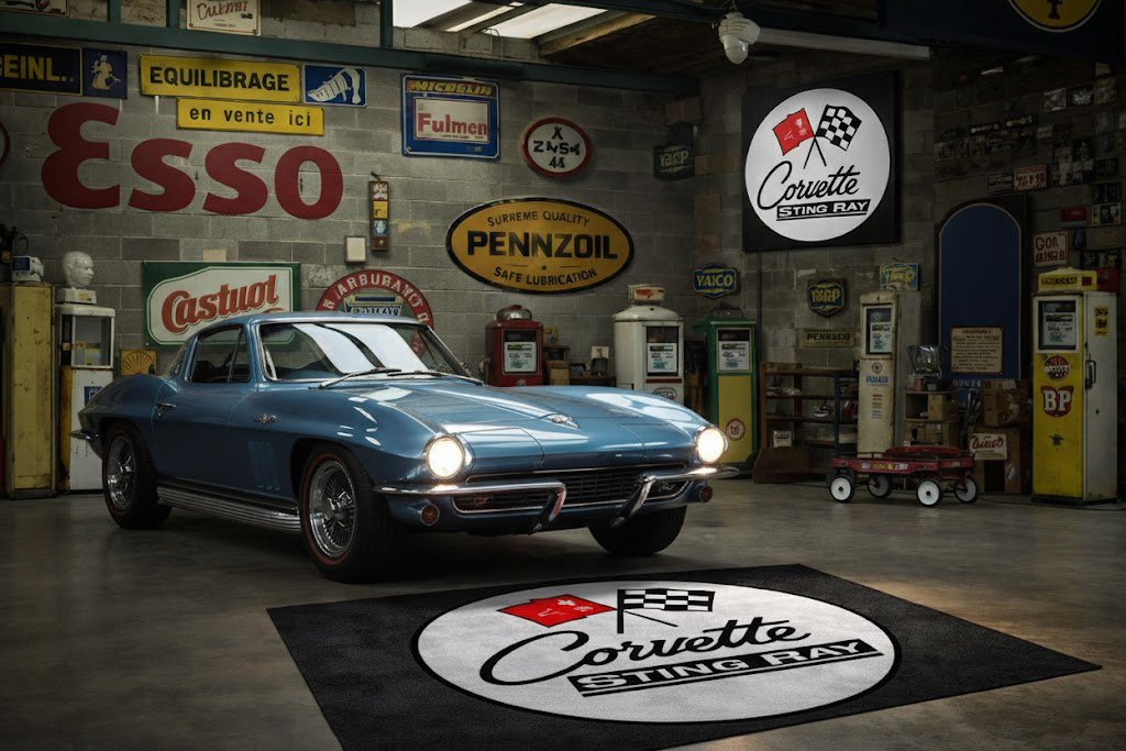 Corvette C2 Stingray Garage Floor Mat 5x7 FT (60x87 Inches) Premium Showroom Rug Wall Decor
