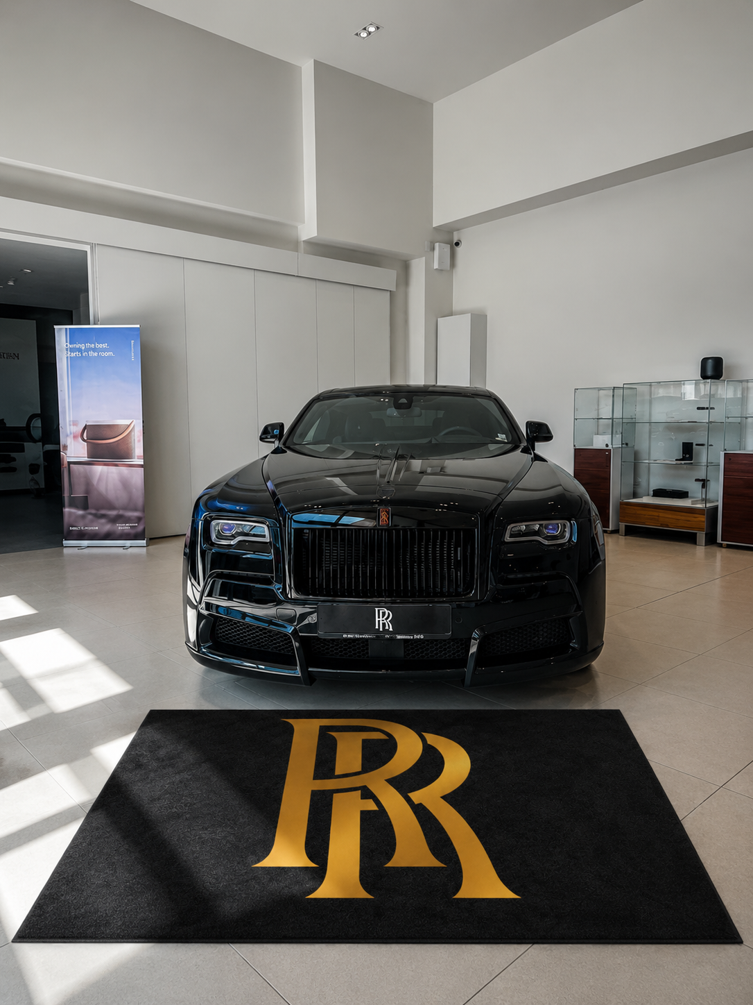 Rolls Royce Garage Floor Mat 5x7 FT (60x87 Inches) Premium Showroom Rug Wall Decor GOLD