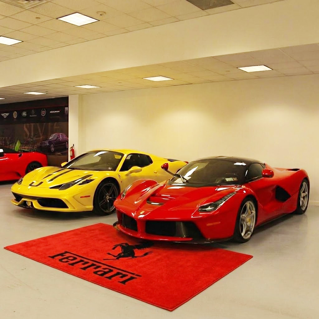 Ferrari Garage Floor Mat 5x7 FT (60x87 Inches) Premium Showroom Rug Wall Decor Red