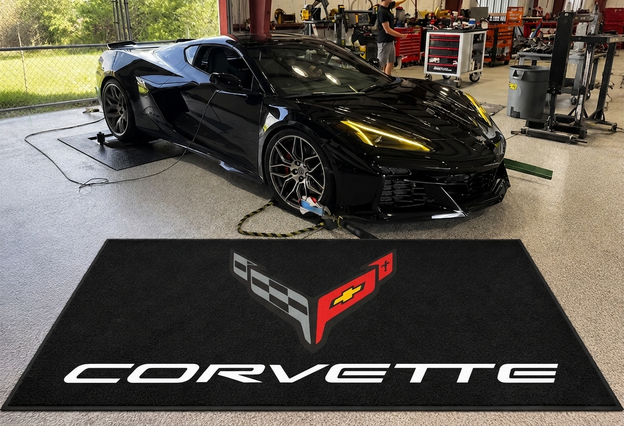 Corvette C8 Garage Floor Mat 5x7 FT (60x87 Inches) Premium Showroom Rug Wall Decor