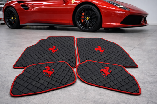 Premium Leather Floor Mats  Diamond Quilted Design with Prancing Horse  Luxury Car Mat Set