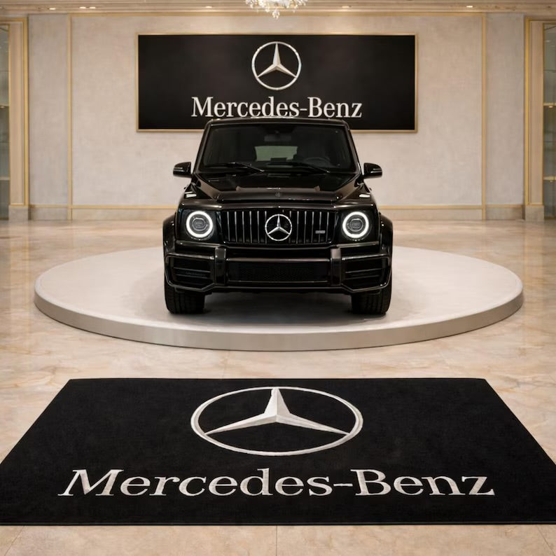 Mercedes Benz Garage Floor Mat 5x7 FT (60x87 Inches) Premium Showroom Rug & Wall Decor Luxury Racing Style