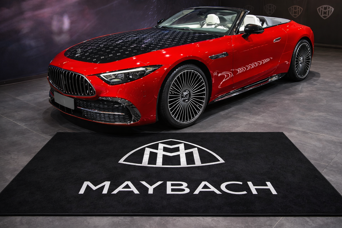 Maybach Garage Floor Mat 5x7 FT (60x87 Inches) Premium Showroom Rug & Wall Decor Luxury Racing Style