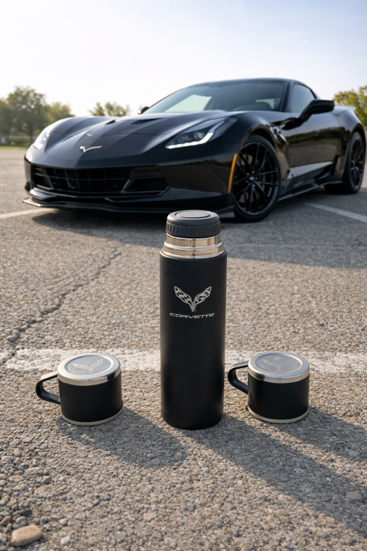 Corvette Laser Logo Thermos Set 500 ml – Insulated Flask with 3 Cups