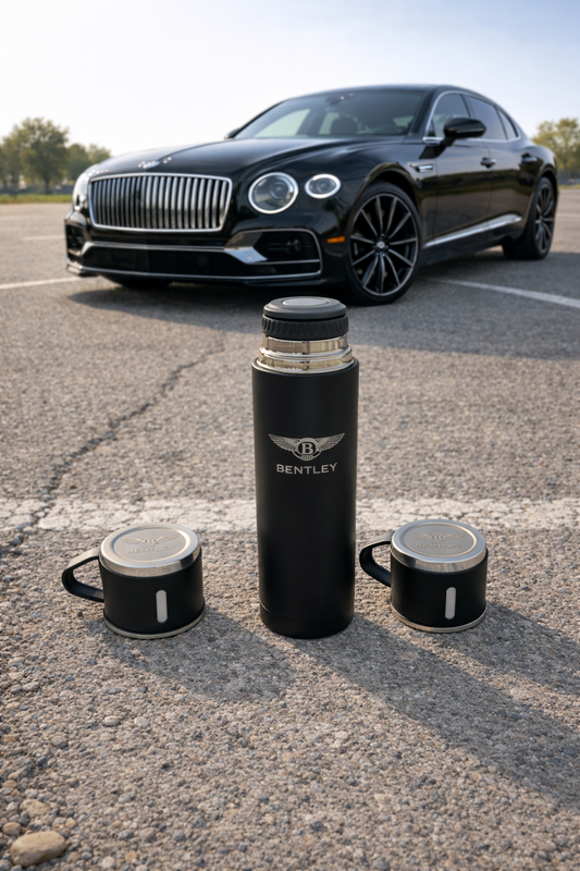 Bentley Laser Logo Thermos Set 500 ml – Insulated Flask with 3 Cups