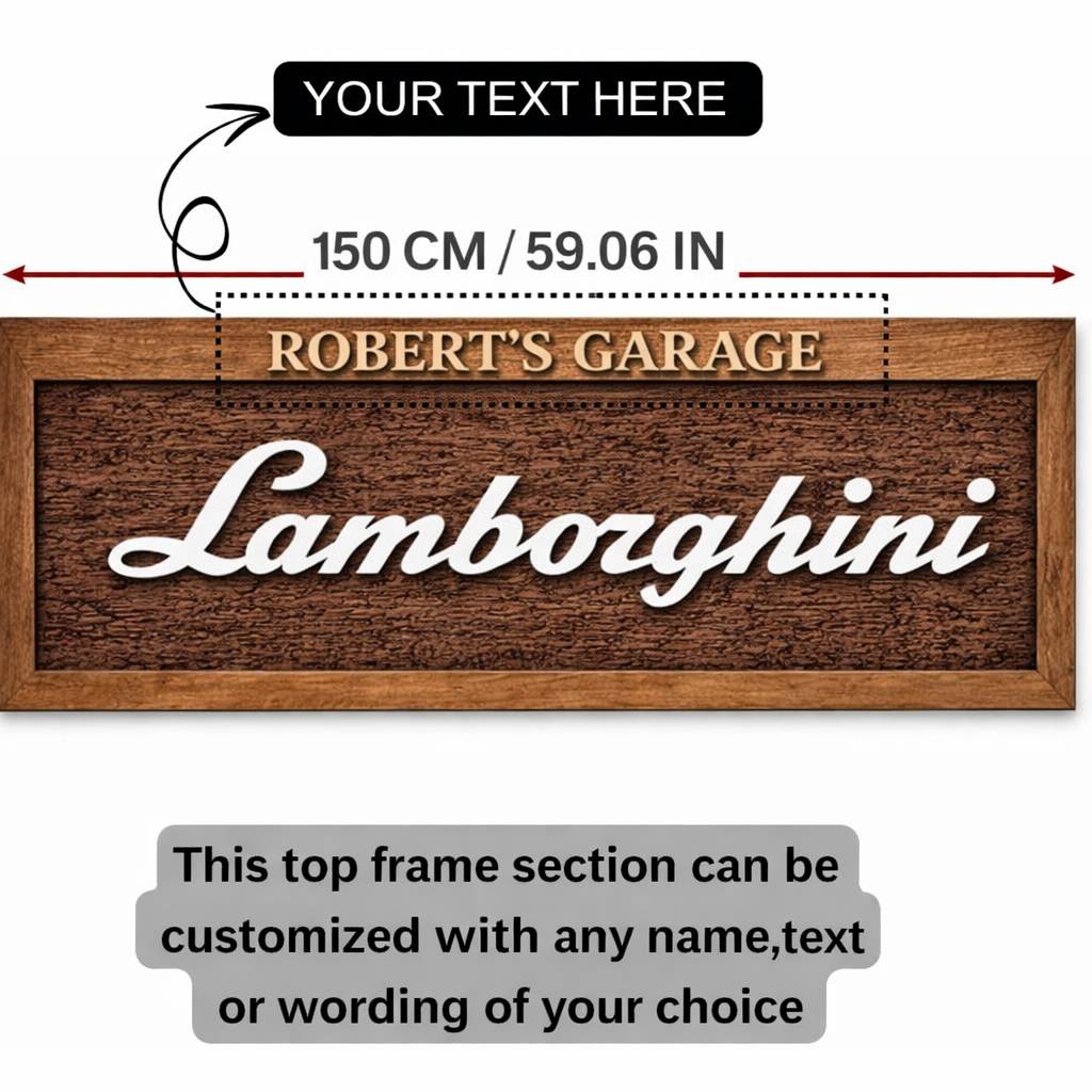 Hand-Carved Lamborghini Wooden Wall Art – Custom Letter Luxury Garage Decoration (59.06 × 27.56 INCHES)