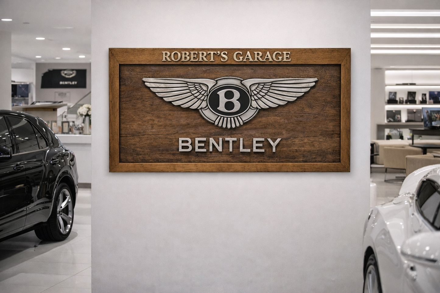 Hand-Carved Bentley Wooden Wall Art – Custom Letter Luxury Garage Decoration (59.06 × 27.56 INCHES)
