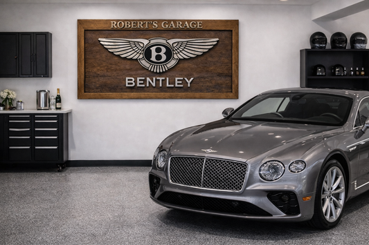 Hand-Carved Bentley Wooden Wall Art – Custom Letter Luxury Garage Decoration (59.06 × 27.56 INCHES)