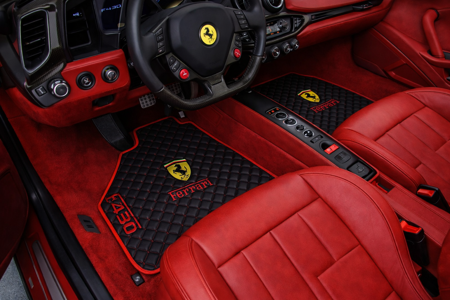 California Leather Floor Mats  Diamond Quilted Design with Prancing Horse Luxury Car Mat