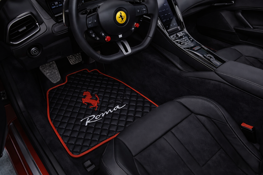 Roma Leather Floor Mats  Diamond Quilted Design with Prancing Horse Luxury Car Mat