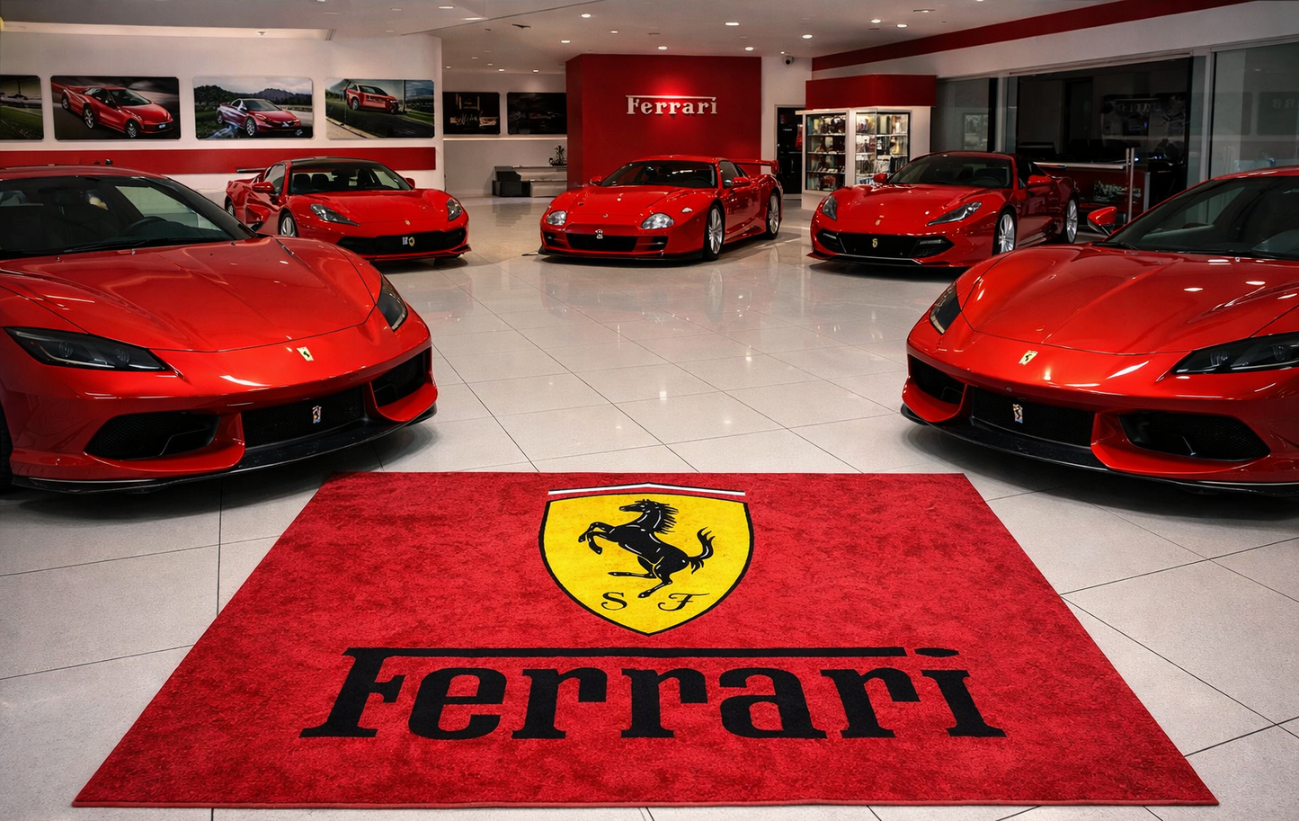 Ferrari Garage Floor Mat 5x7 FT (60x87 Inches) Premium Showroom Rug & Wall Decor Luxury Racing Style