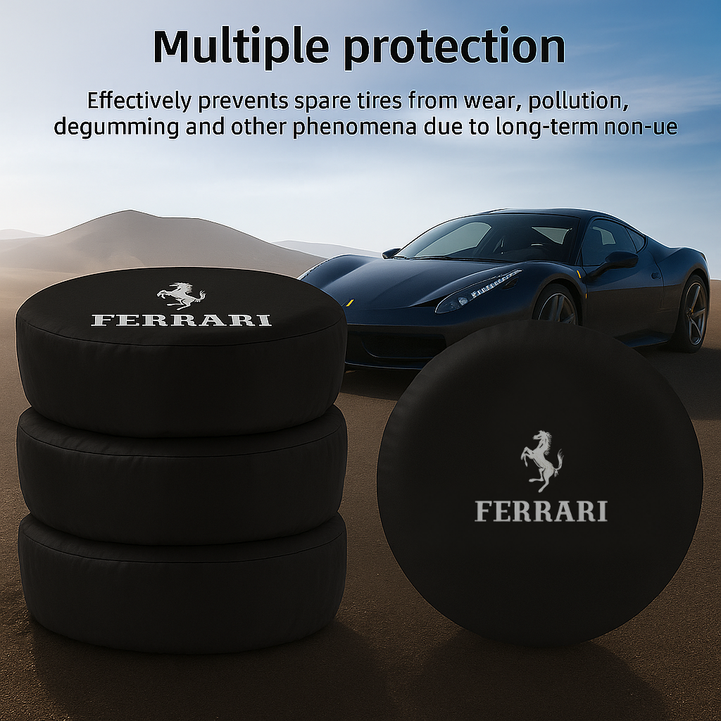 Ferrari Tire Cover – Premium Waterproof Wheel Protector for Sports Cars | Luxury Red Logo Design