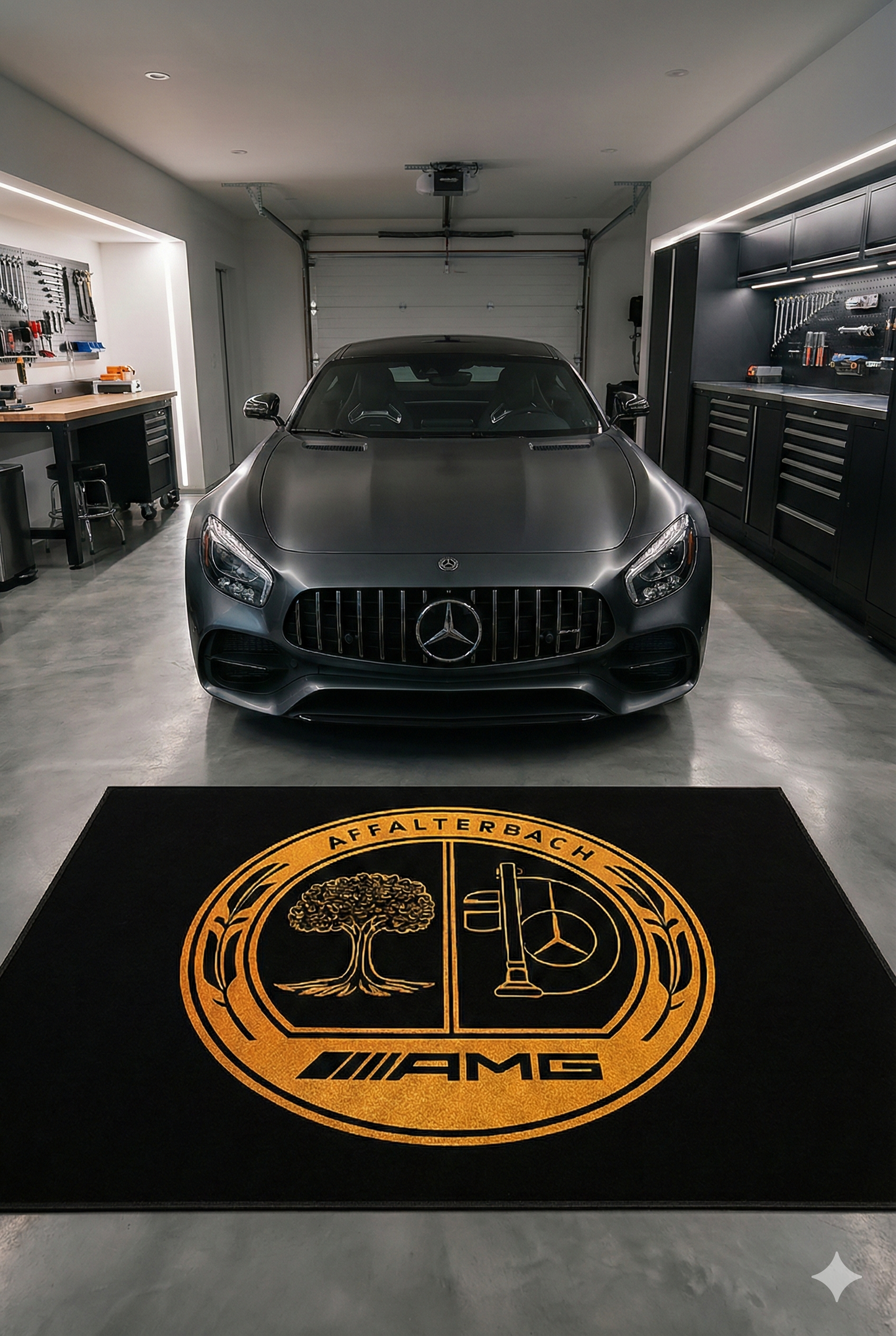 Mercedes Benz Garage Floor Mat 5x7 FT (60x87 Inches) Premium Showroom Rug & Wall Decor Luxury Racing Style