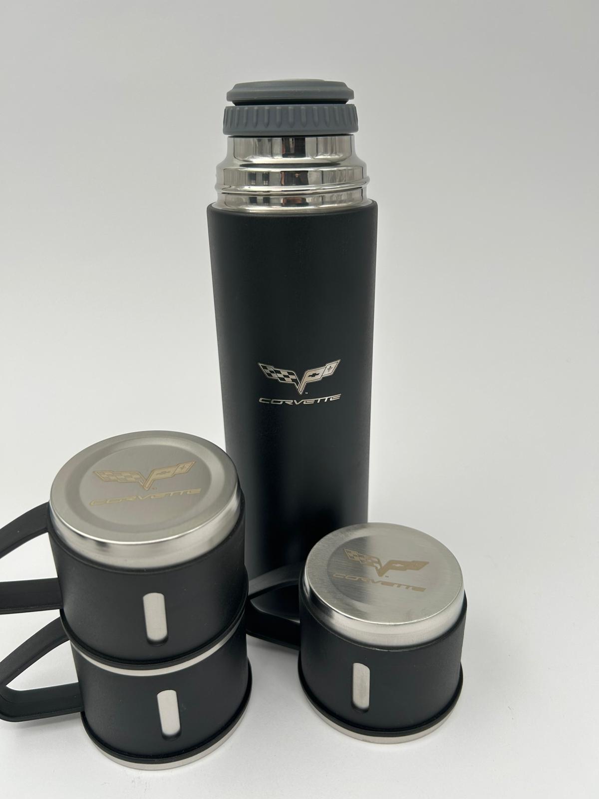 Corvette Laser Logo Thermos Set 500 ml – Insulated Flask with 3 Cups