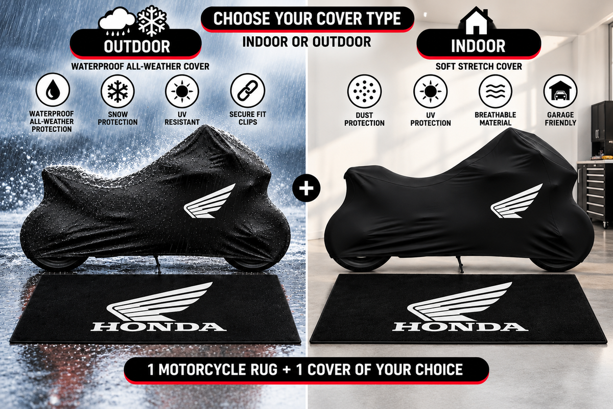 Honda Motorcycle Cover & Garage Rug Bundle – Indoor or Outdoor