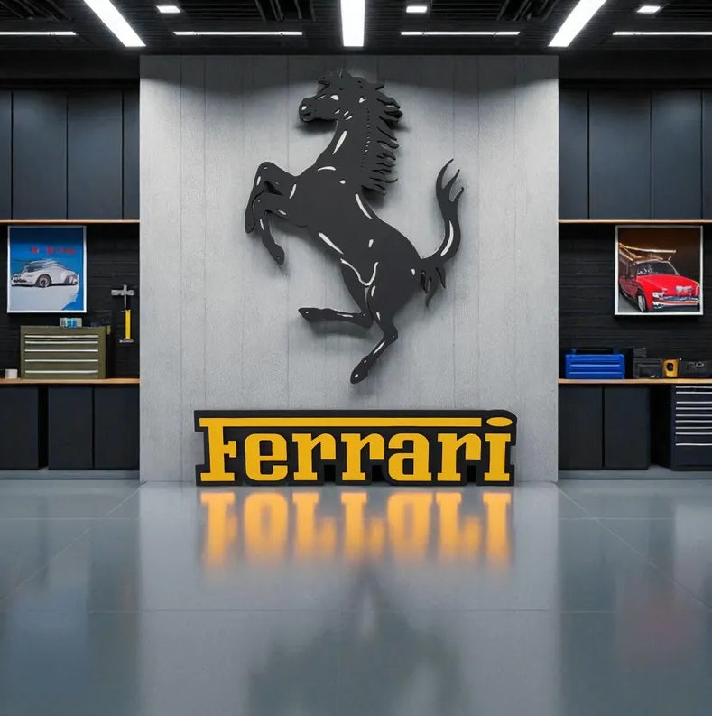 Handmade Horse Logo Wood Wall Art: Garage Decor Wall Decor