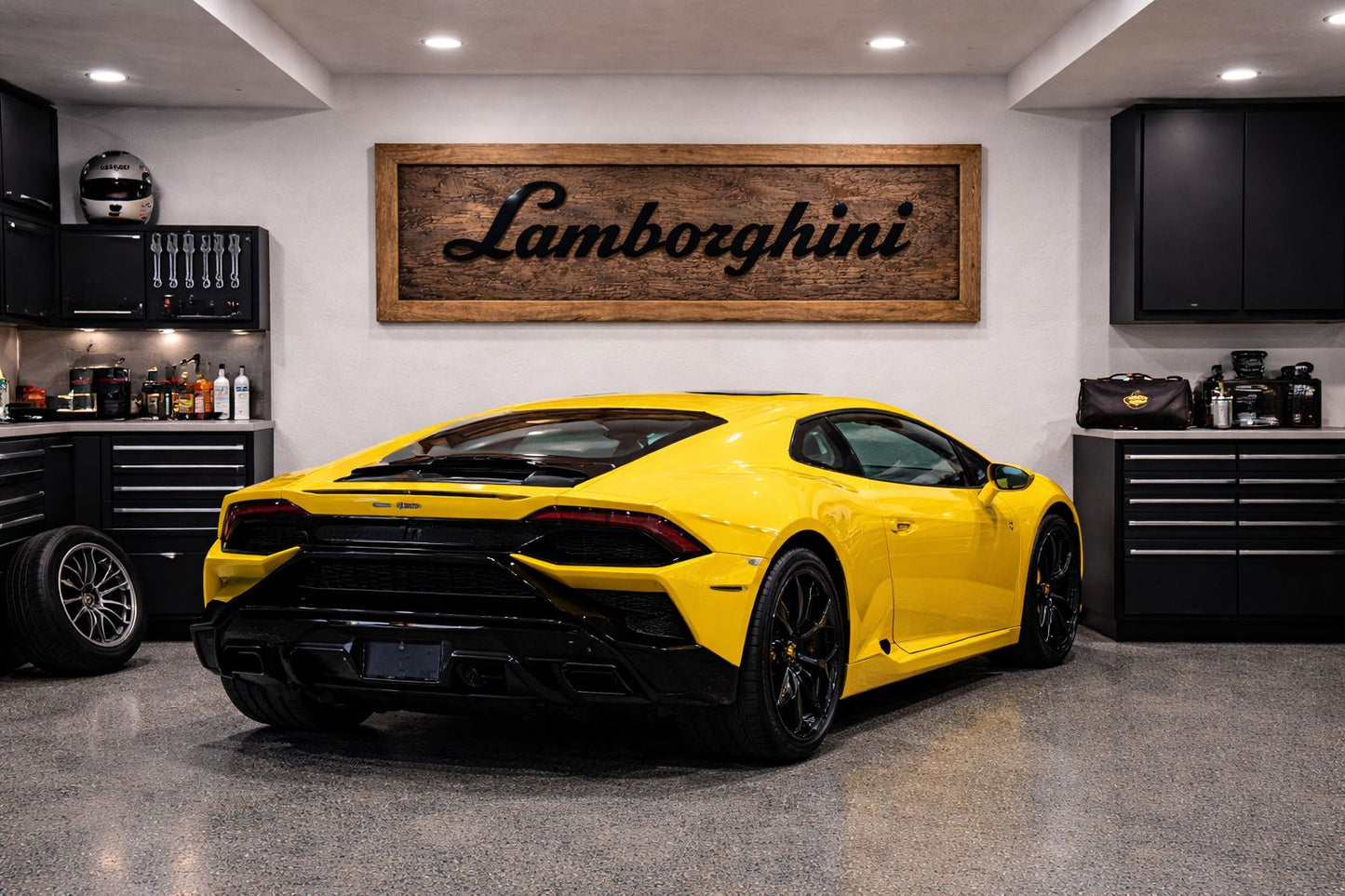 Hand-Carved Lamborghini Wooden Wall Art – Custom Letter Luxury Garage Decoration (59.06 × 27.56 INCHES)