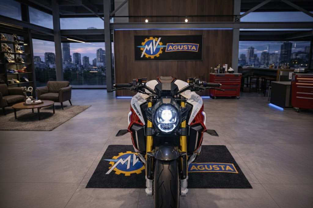 MV Agusta Motorcycle Garage Floor Mat 32x87 Inches Premium Showroom Rug Wall Decor Racing Style Bike Carpet